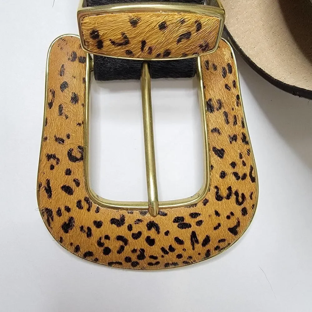 Lake Shore Drive Animal Print Belt Hair On Leather Gold Buckle Large